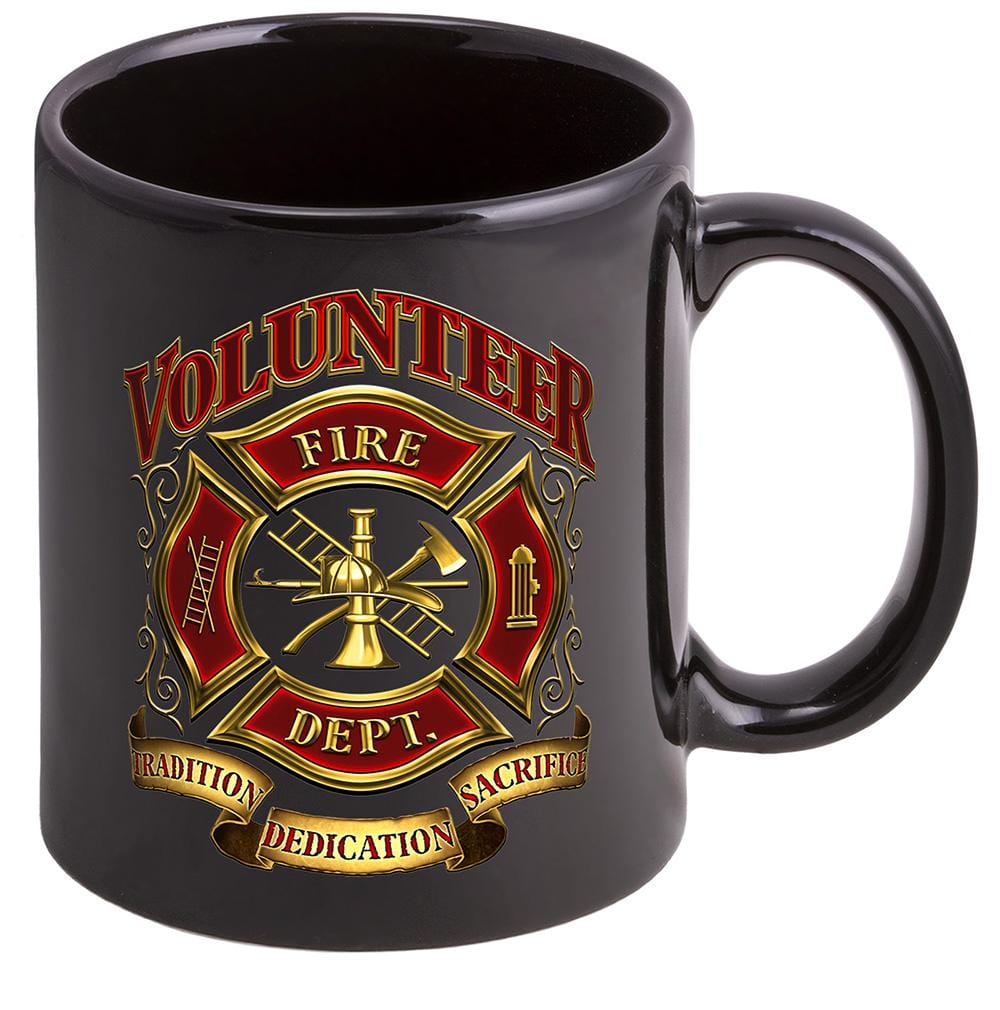 Volunteer Firefighter Stoneware Black Coffee Mug Gift Set