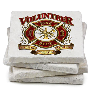 More Picture, Volunteer Firefighter Ivory Tumbled Marble 4IN x 4IN Coasters Gift Set