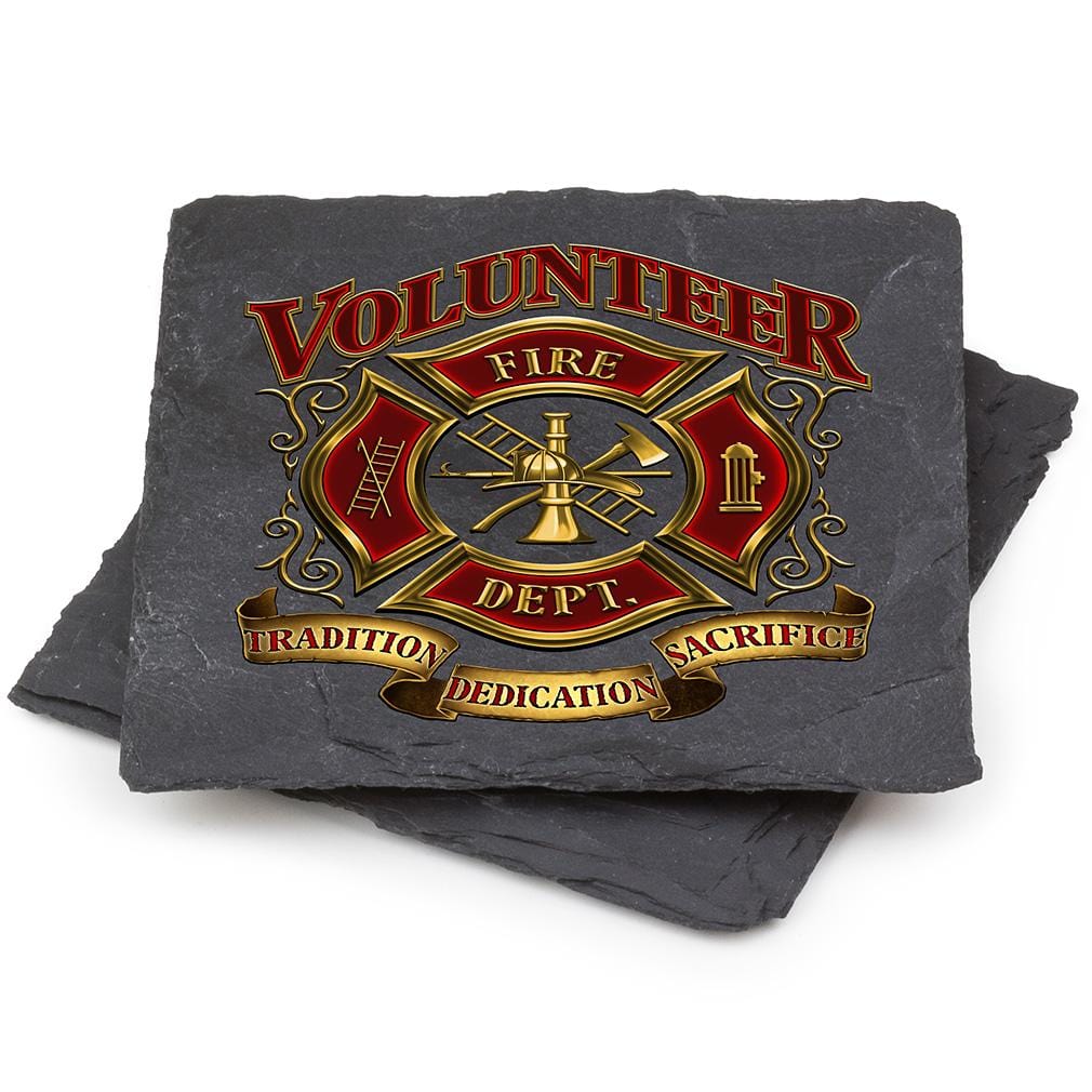Volunteer Firefighter Black Slate 4IN x 4IN Coasters Gift Set
