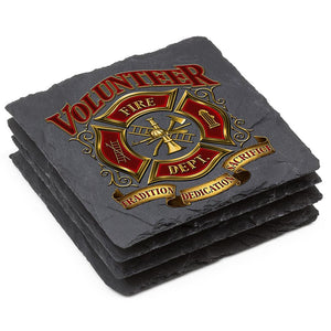 More Picture, Volunteer Firefighter Black Slate 4IN x 4IN Coasters Gift Set