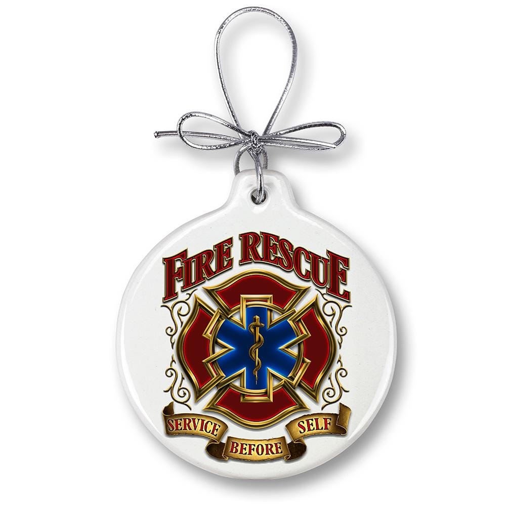 Fire Rescue Gold Shield Christmas Tree Ornaments