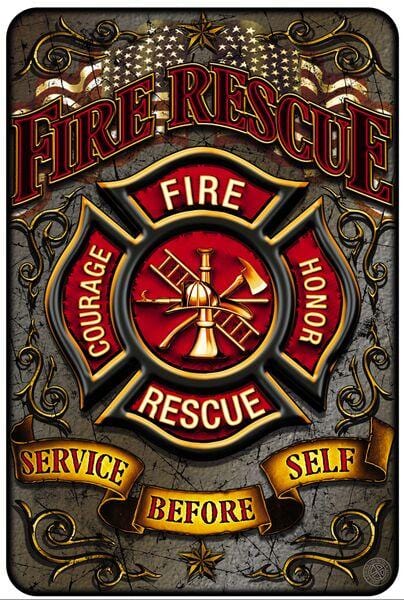 Fire Rescue Courage Honour Firefighter Aluminium Sign Decor