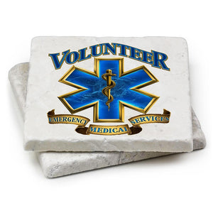 More Picture, Volunteer EMS EMT Gold Shield Ivory Tumbled Marble 4IN x 4IN Coasters Gift Set
