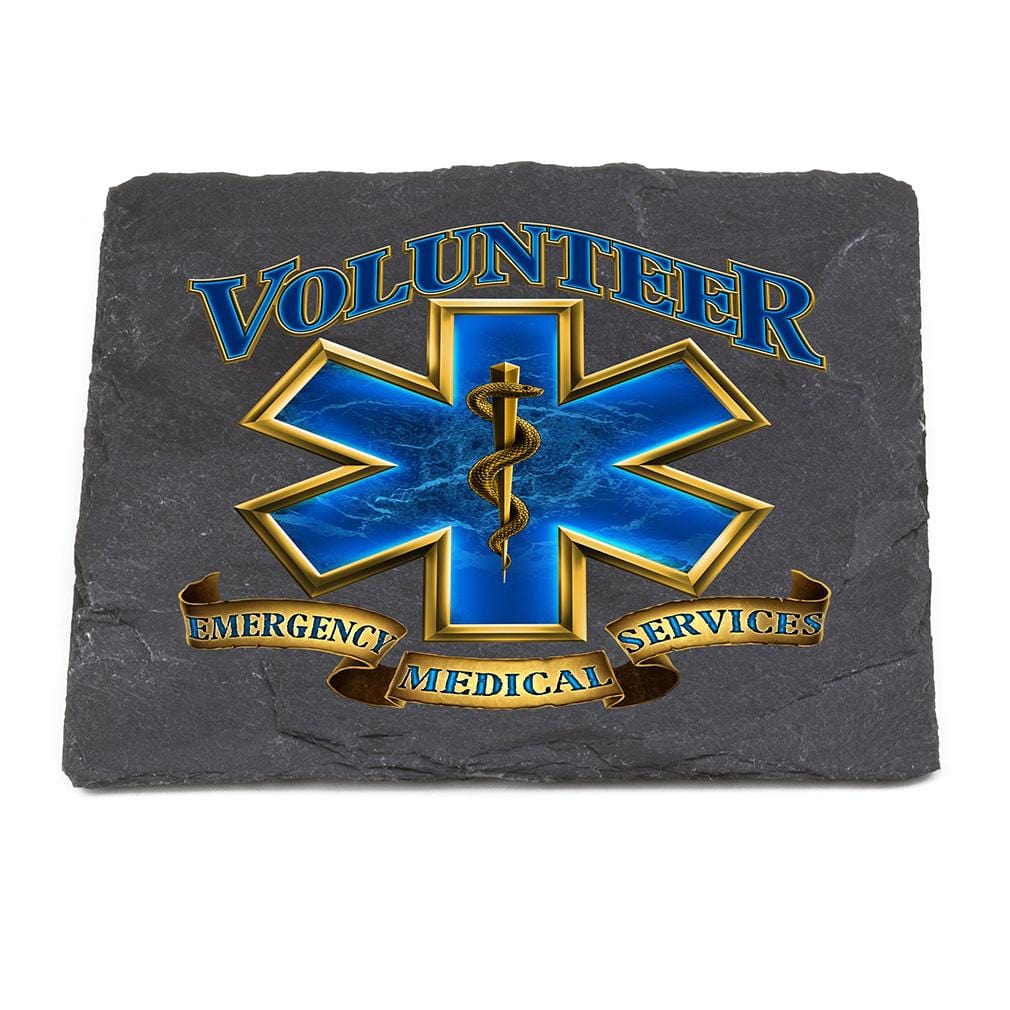 Volunteer EMS EMT Gold Shield Black Slate 4IN x 4IN Coasters Gift Set