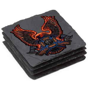 More Picture, Firefighter Volunteer Fire Eagle Black Slate 4IN x 4IN Coasters Gift Set