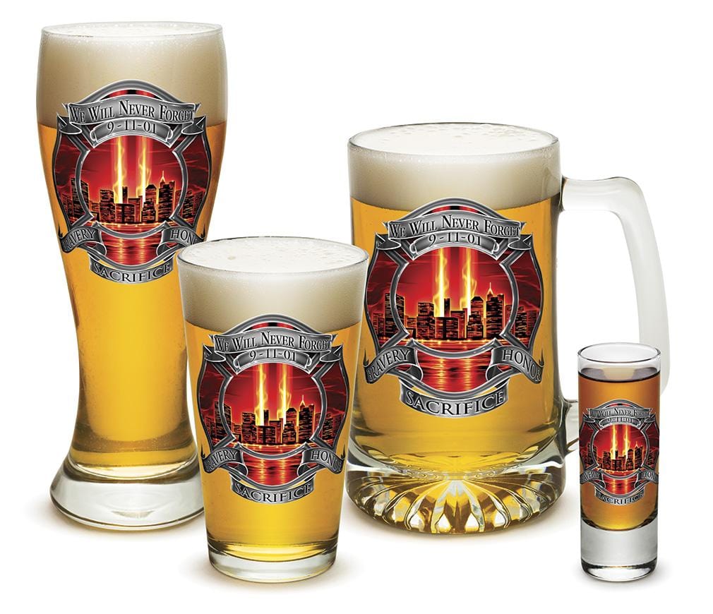 Tribute High Honor Red Firefighter 4 Piece Glass Gift Set