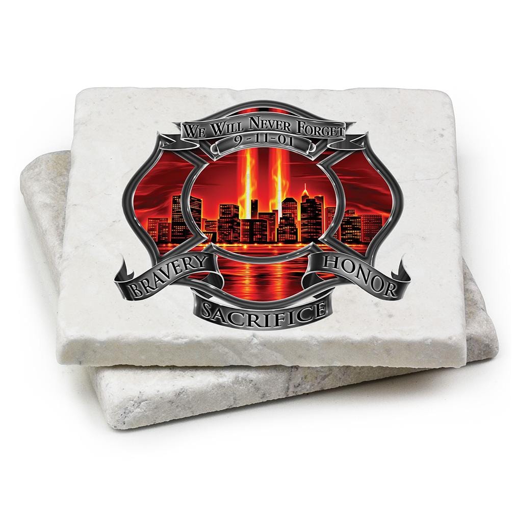 Red High Honor Firefighter Tribute IvoryTumbled Marble 4IN x 4IN Coasters Gift Set
