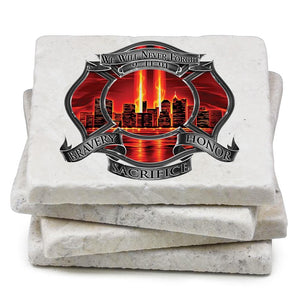 More Picture, Red High Honor Firefighter Tribute IvoryTumbled Marble 4IN x 4IN Coasters Gift Set