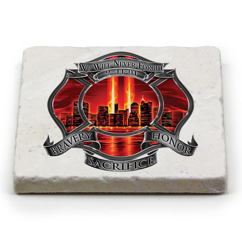 Red High Honor Firefighter Tribute IvoryTumbled Marble 4IN x 4IN Coasters Gift Set