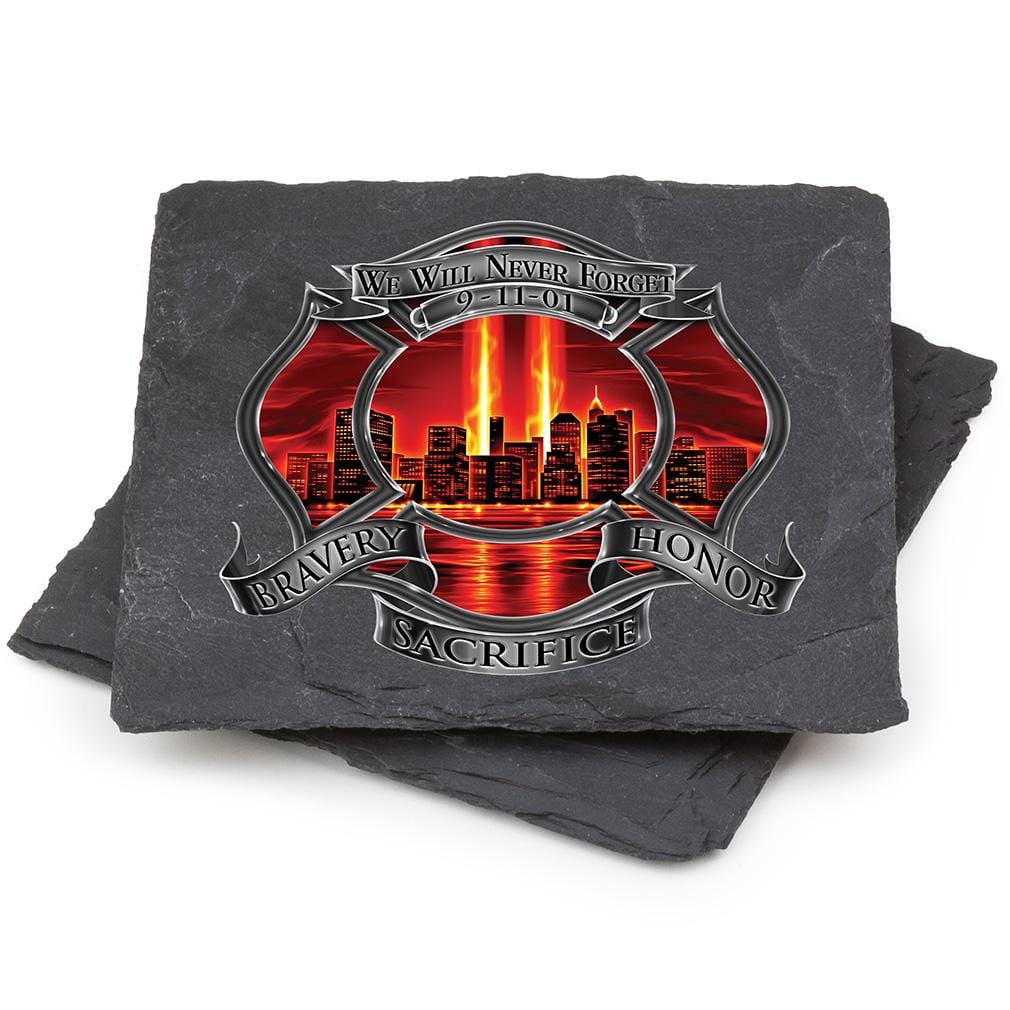 Red High Honor Firefighter Tribute Black Slate 4IN x 4IN Coasters Gift Set