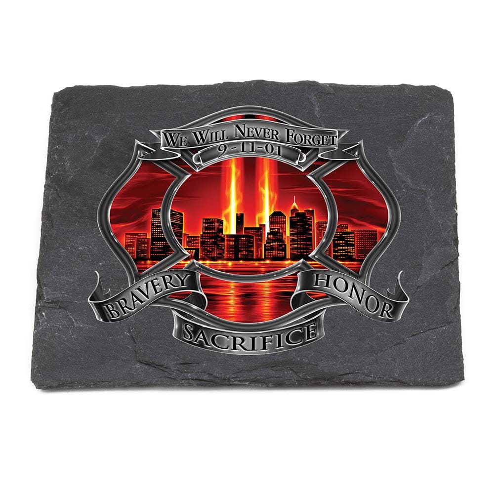 Red High Honor Firefighter Tribute Black Slate 4IN x 4IN Coasters Gift Set