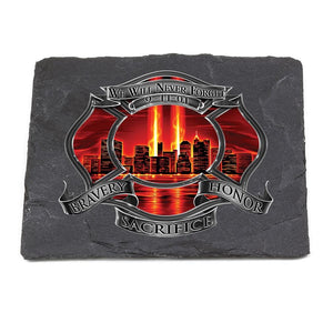 More Picture, Red High Honor Firefighter Tribute Black Slate 4IN x 4IN Coasters Gift Set