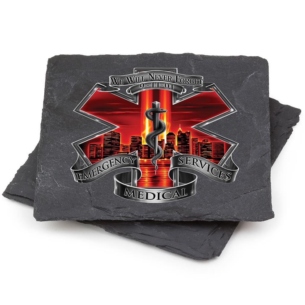 Red High Honor EMS EMT Tribute Black Slate 4IN x 4IN Coasters Gift Set