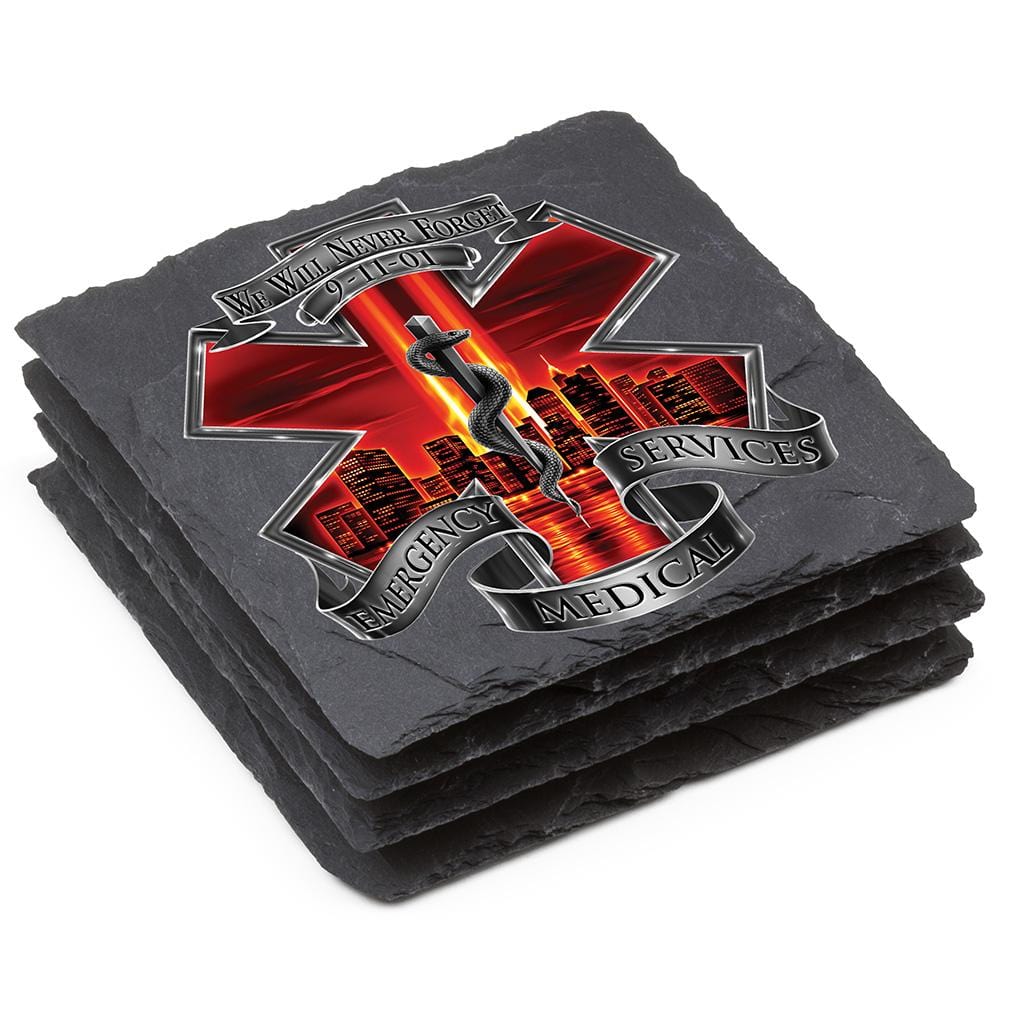 Red High Honor EMS EMT Tribute Black Slate 4IN x 4IN Coasters Gift Set