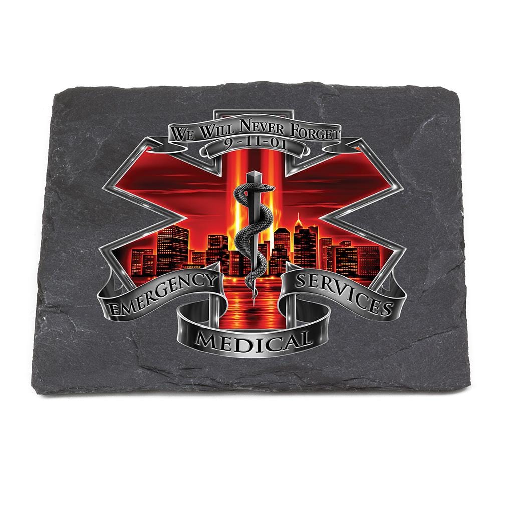 Red High Honor EMS EMT Tribute Black Slate 4IN x 4IN Coasters Gift Set