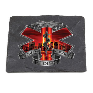 More Picture, Red High Honor EMS EMT Tribute Black Slate 4IN x 4IN Coasters Gift Set