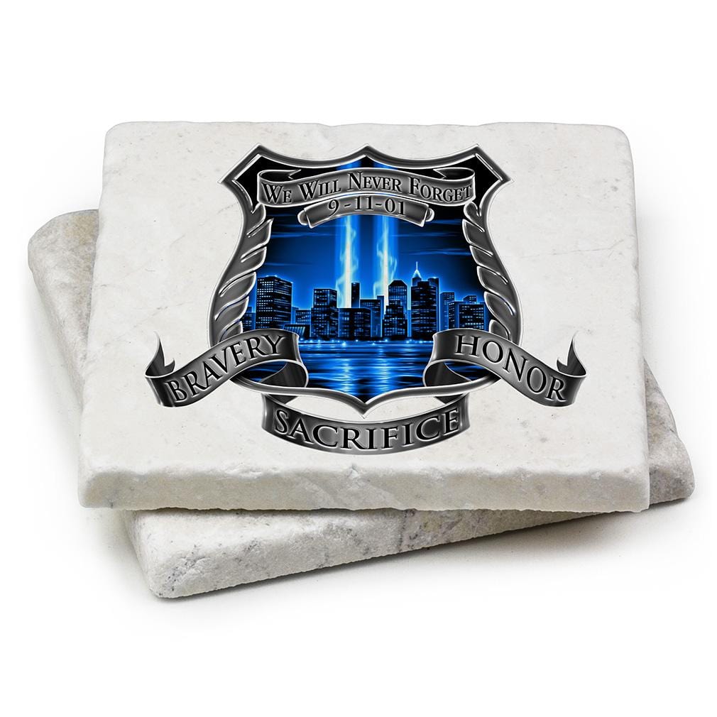 Law Enforcement After Math 911 Police Ivory Tumbled Marble 4IN x 4IN Coasters Gift Set