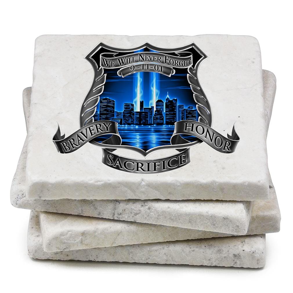 Law Enforcement After Math 911 Police Ivory Tumbled Marble 4IN x 4IN Coasters Gift Set