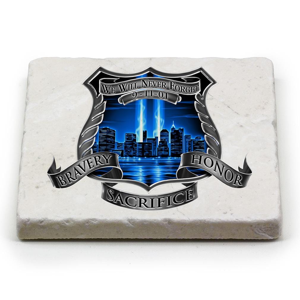 Law Enforcement After Math 911 Police Ivory Tumbled Marble 4IN x 4IN Coasters Gift Set