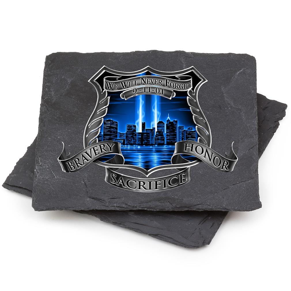 Law Enforcement After Math 911 Police Black Slate 4IN x 4IN Coasters Gift Set