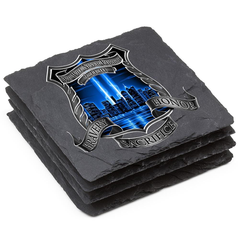Law Enforcement After Math 911 Police Black Slate 4IN x 4IN Coasters Gift Set