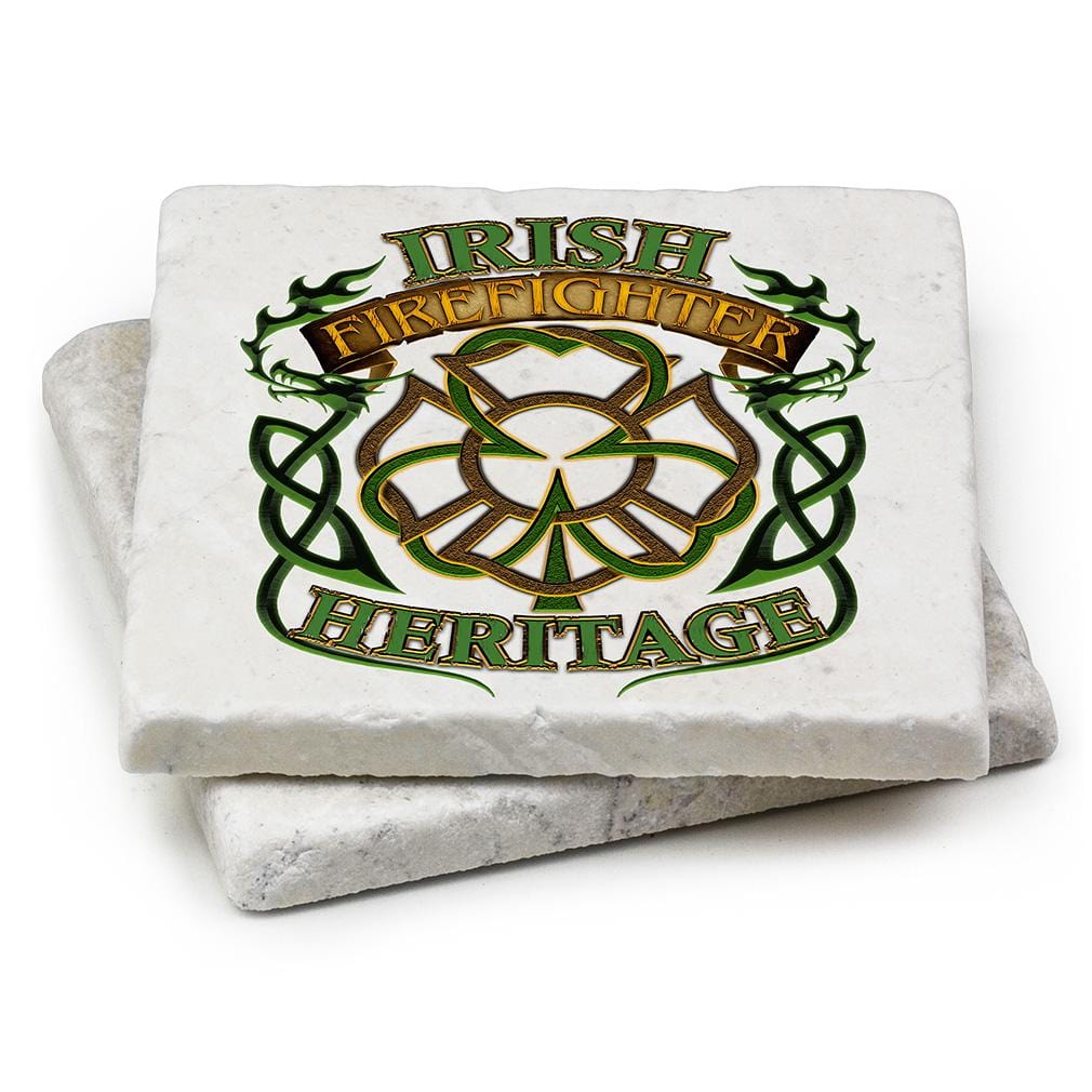 Irish Firefighter HeritageIvory Tumbled Marble 4IN x 4IN Coasters Gift Set