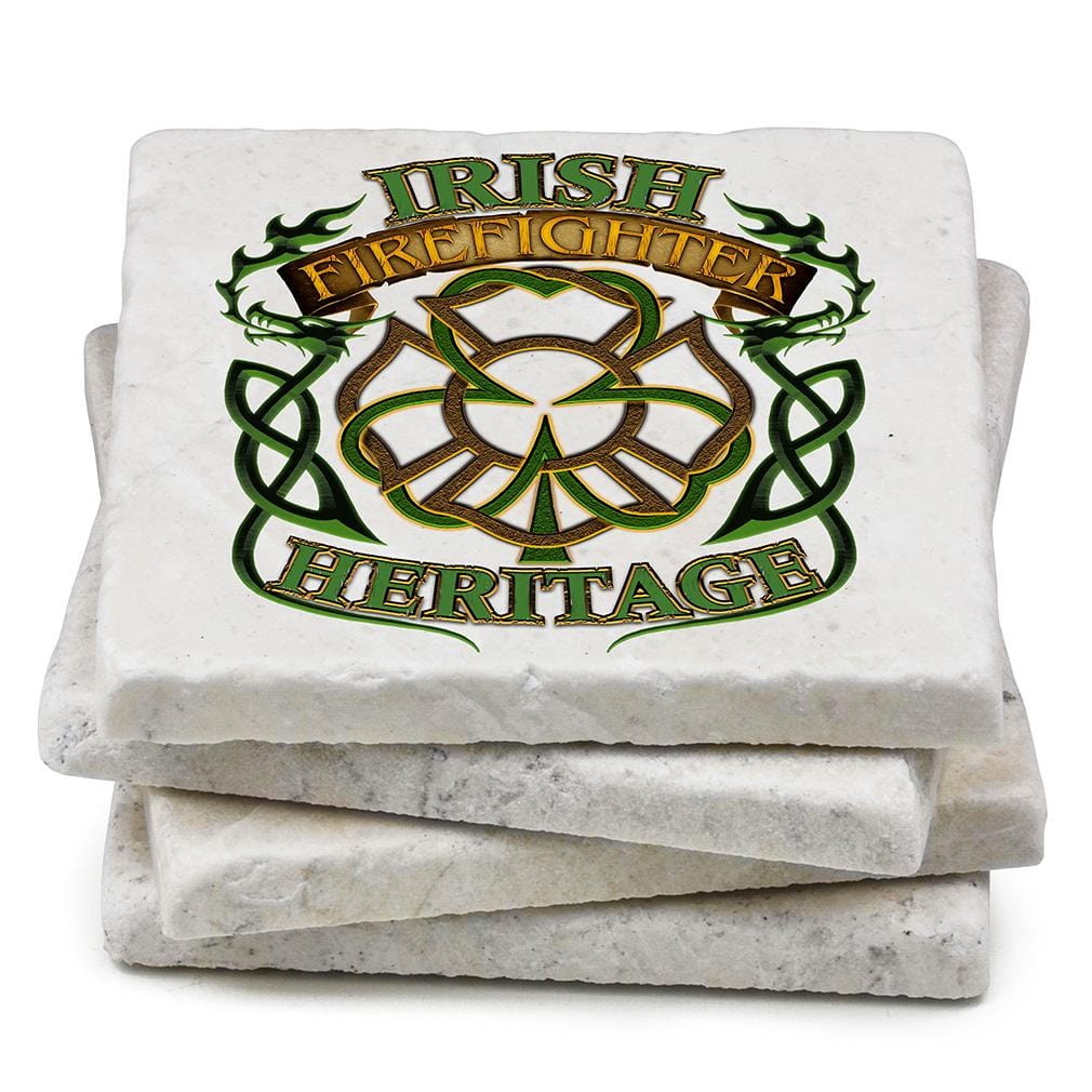 Irish Firefighter HeritageIvory Tumbled Marble 4IN x 4IN Coasters Gift Set