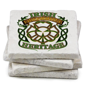 More Picture, Irish Firefighter HeritageIvory Tumbled Marble 4IN x 4IN Coasters Gift Set
