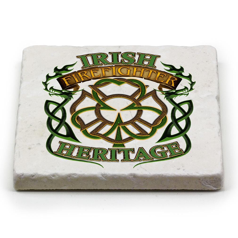 Irish Firefighter HeritageIvory Tumbled Marble 4IN x 4IN Coasters Gift Set