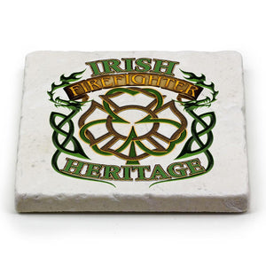 More Picture, Irish Firefighter HeritageIvory Tumbled Marble 4IN x 4IN Coasters Gift Set