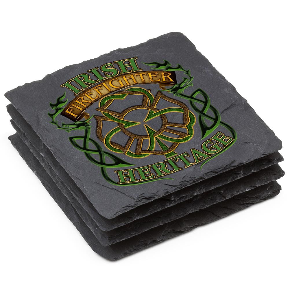 Irish Firefighter Heritage Black Slate 4IN x 4IN Coasters Gift Set