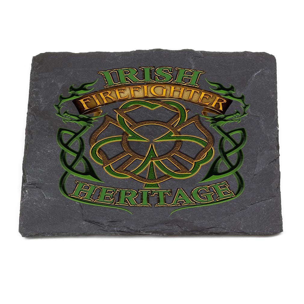 Irish Firefighter Heritage Black Slate 4IN x 4IN Coasters Gift Set
