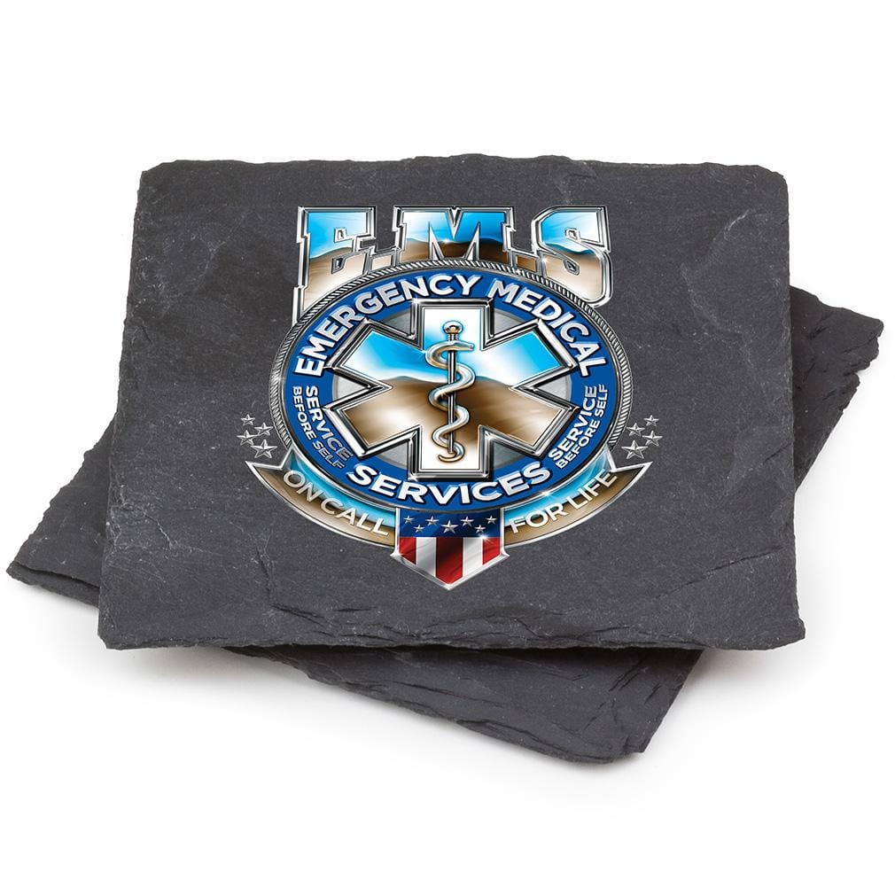 EMS EMT Badge of Honor Black Slate 4IN x 4IN Coasters Gift Set
