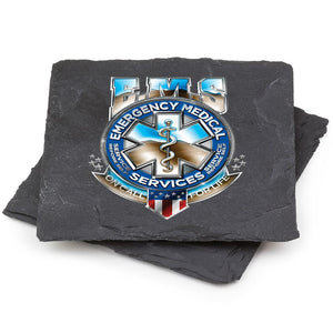 More Picture, EMS EMT Badge of Honor Black Slate 4IN x 4IN Coasters Gift Set