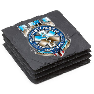 More Picture, EMS EMT Badge of Honor Black Slate 4IN x 4IN Coasters Gift Set