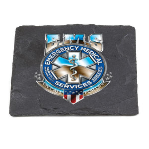 More Picture, EMS EMT Badge of Honor Black Slate 4IN x 4IN Coasters Gift Set