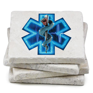 More Picture, EMS EMT Silver Snake Full Ivory Tumbled Marble 4IN x 4IN Coasters Gift Set