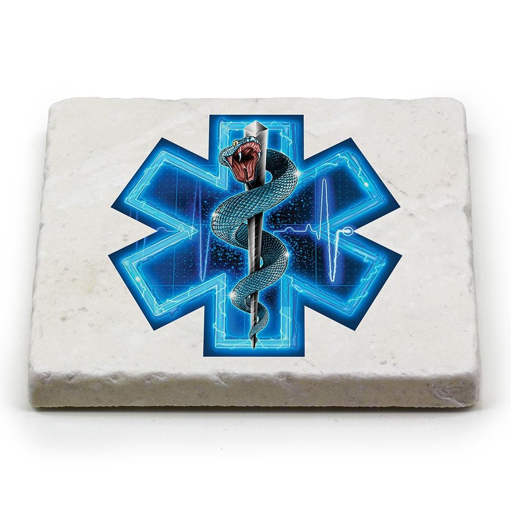 EMS EMT Silver Snake Full Ivory Tumbled Marble 4IN x 4IN Coasters Gift Set