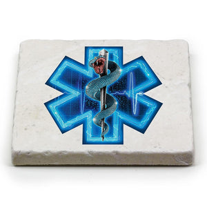 More Picture, EMS EMT Silver Snake Full Ivory Tumbled Marble 4IN x 4IN Coasters Gift Set