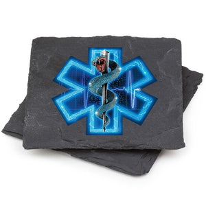 More Picture, EMS EMT Silver Snake Full Black Slate 4IN x 4IN Coasters Gift Set