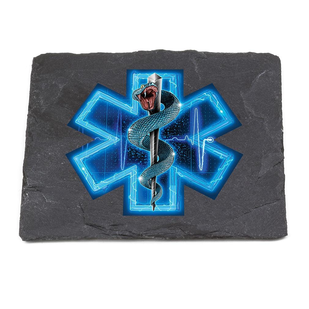 EMS EMT Silver Snake Full Black Slate 4IN x 4IN Coasters Gift Set