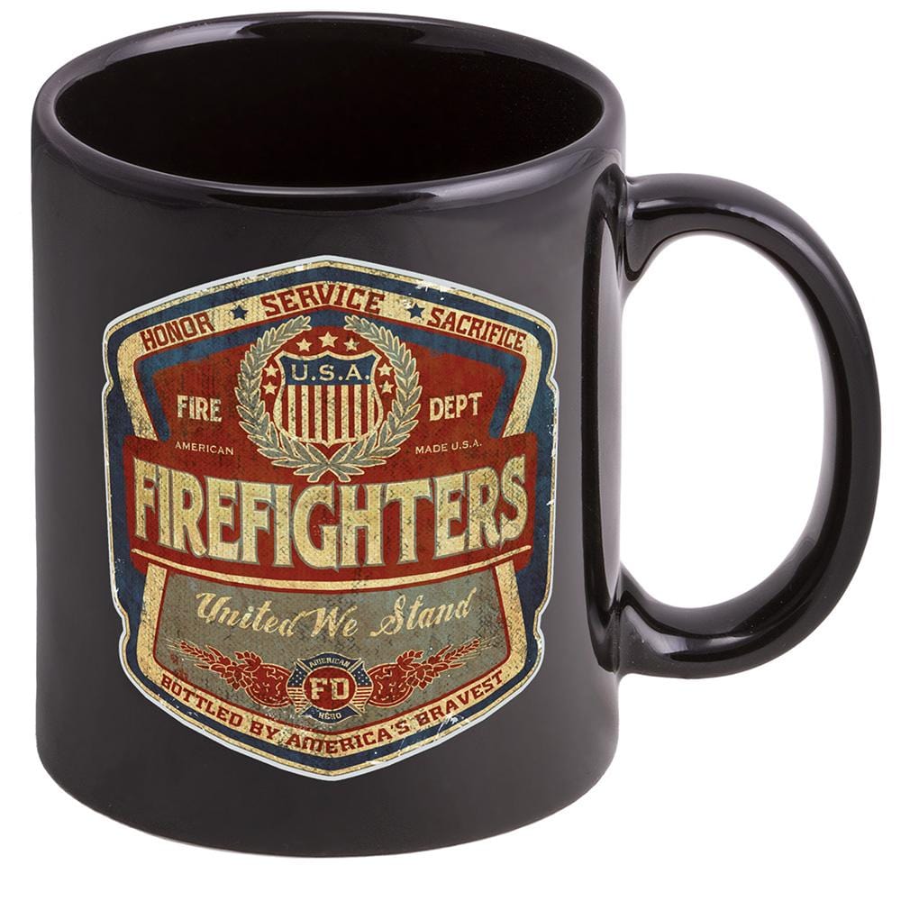 Firefighter Denim Fade Beer Label Stoneware Black Coffee Mug Gift Set