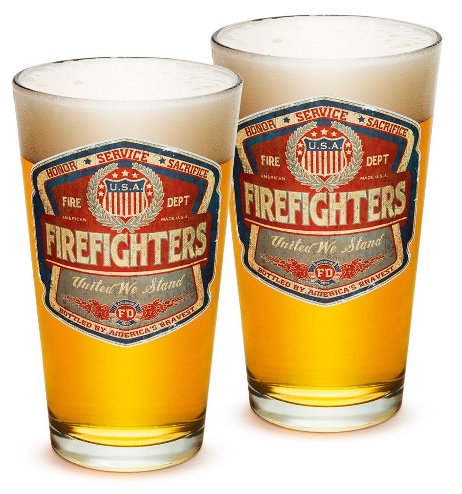 Denim Fade Beer Label Firefighter 16oz Pint Glass Glass Set