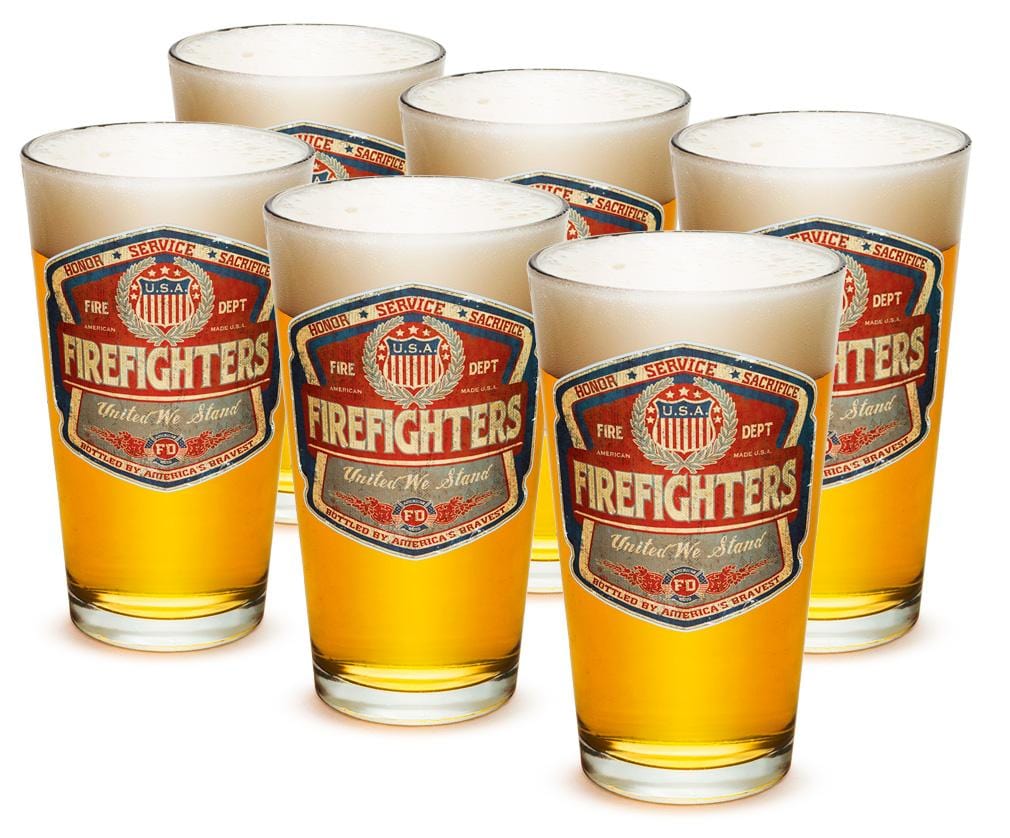 Denim Fade Beer Label Firefighter 16oz Pint Glass Glass Set