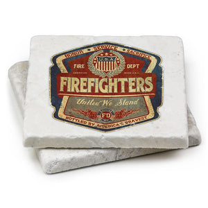 More Picture, Firefighter Denim Fade Ivory Tumbled Marble 4IN x 4IN Coasters Gift Set
