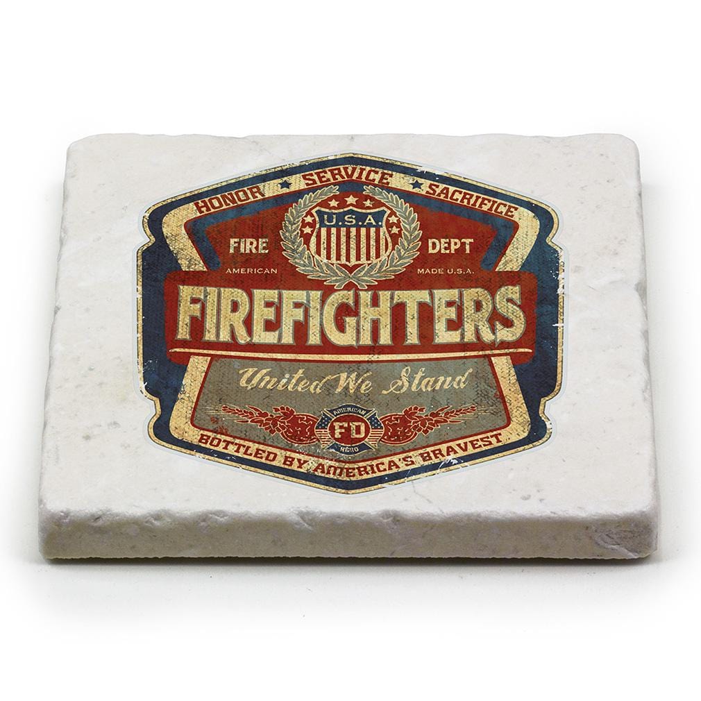 Firefighter Denim Fade Ivory Tumbled Marble 4IN x 4IN Coasters Gift Set