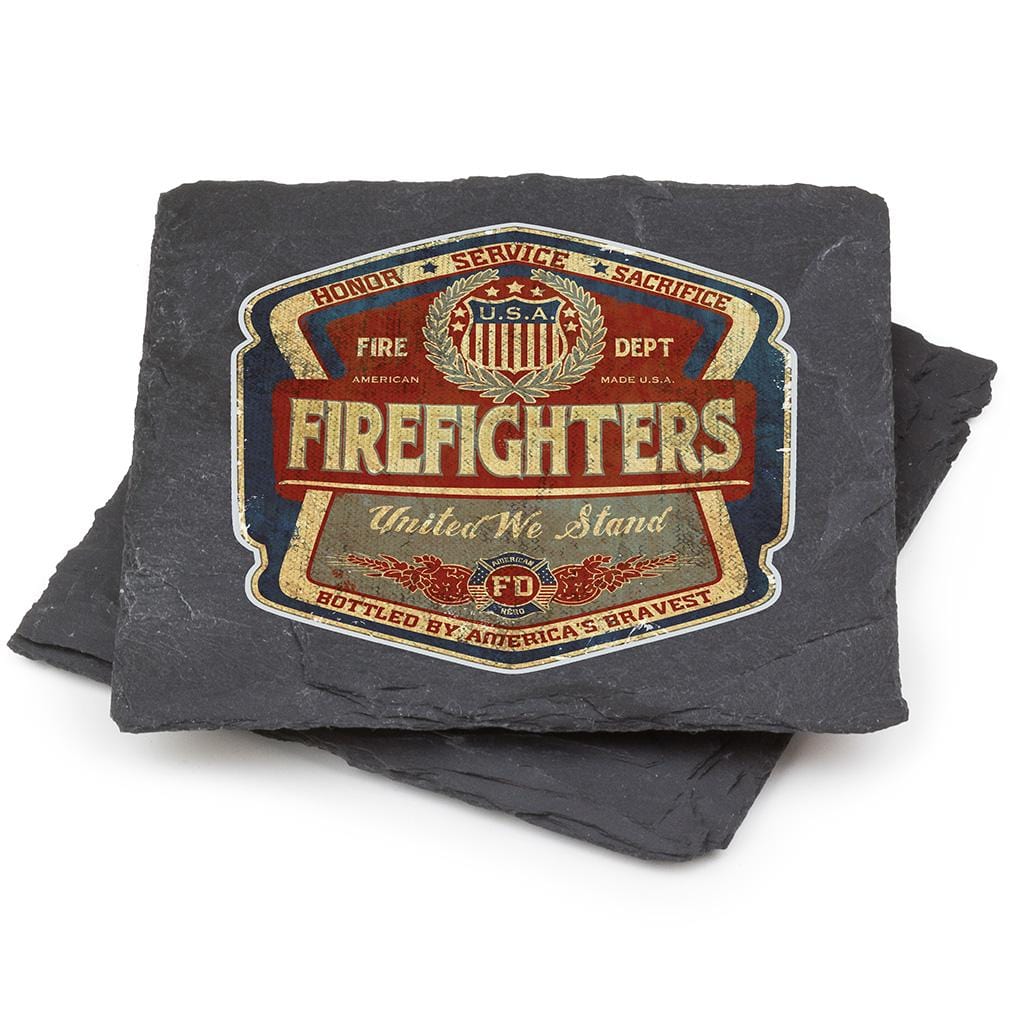 Firefighter Denim Fade Black Slate 4IN x 4IN Coasters Gift Set