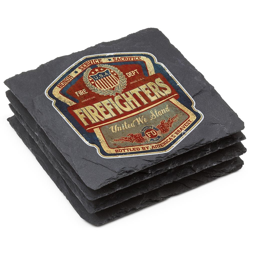 Firefighter Denim Fade Black Slate 4IN x 4IN Coasters Gift Set