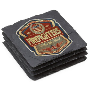 More Picture, Firefighter Denim Fade Black Slate 4IN x 4IN Coasters Gift Set