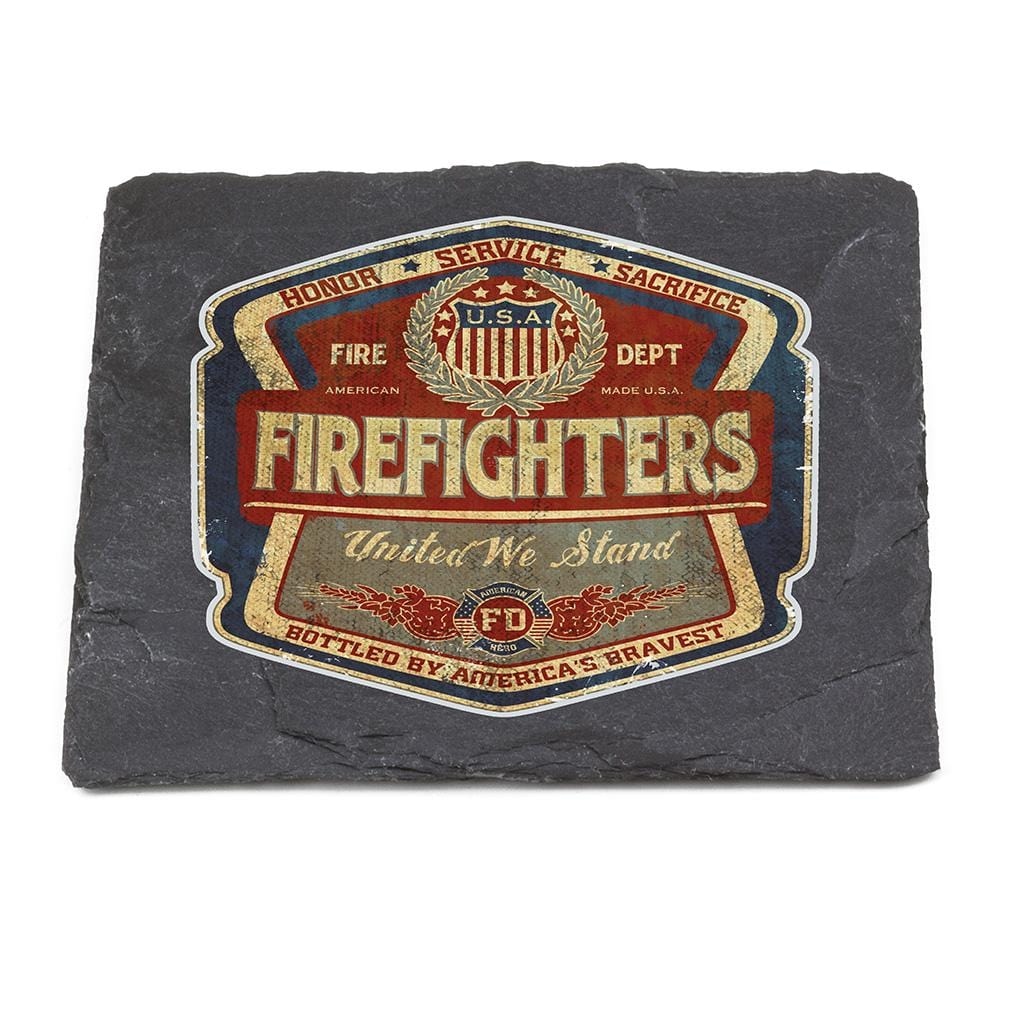 Firefighter Denim Fade Black Slate 4IN x 4IN Coasters Gift Set